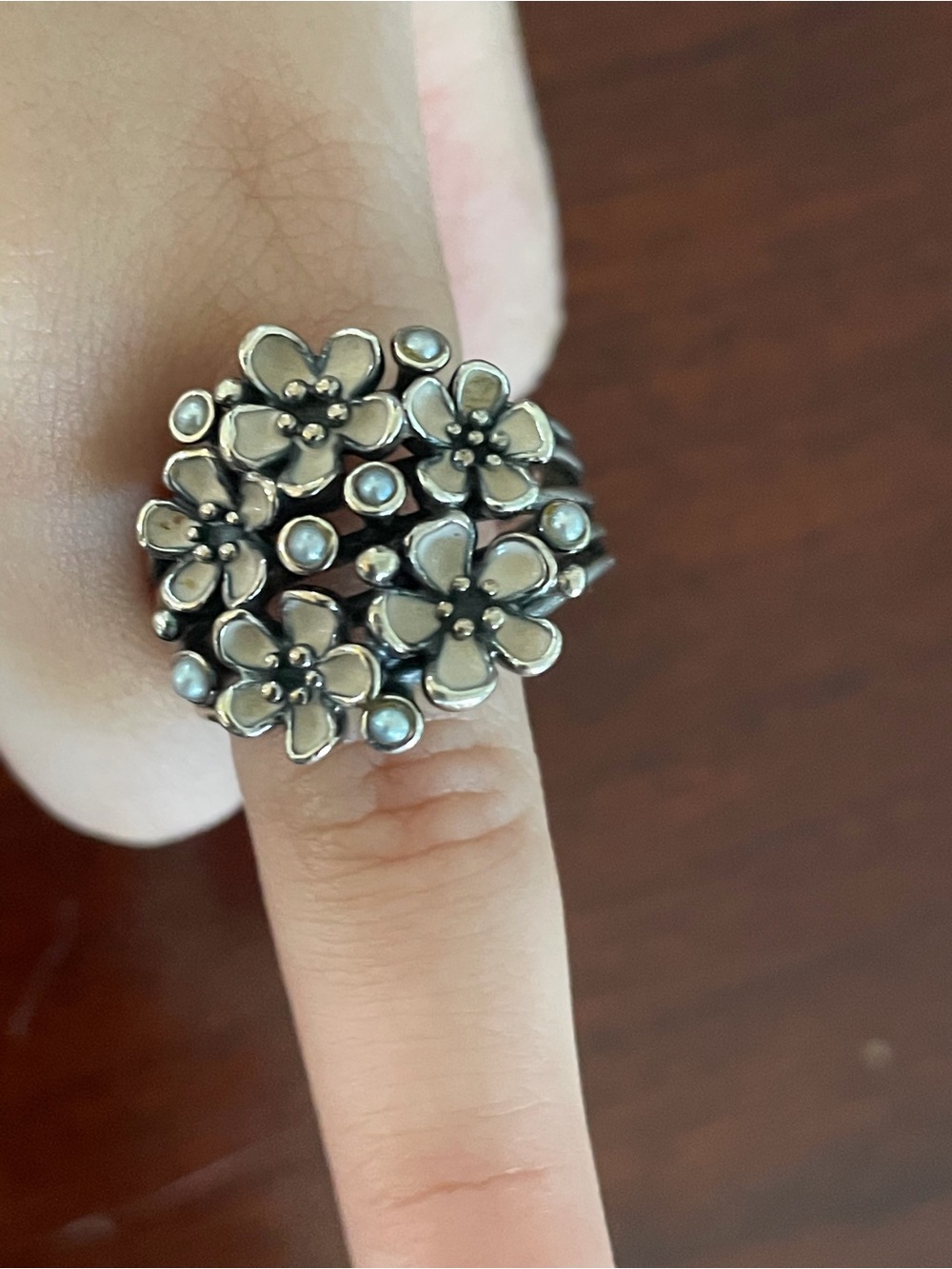 Pandora Silver Floral Cluster Ring with Pearl Details